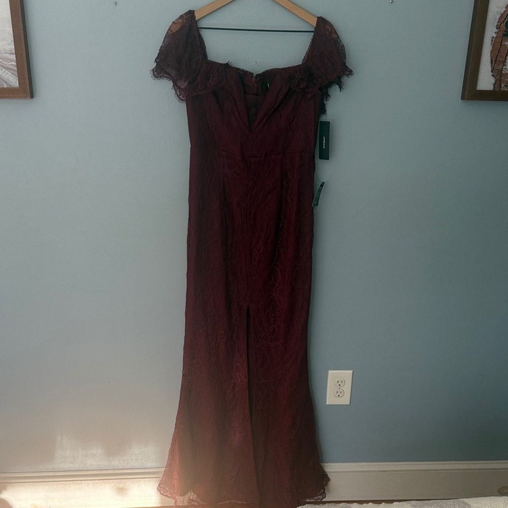 NWT Lulu's Burgundy Lace Maxi Dress